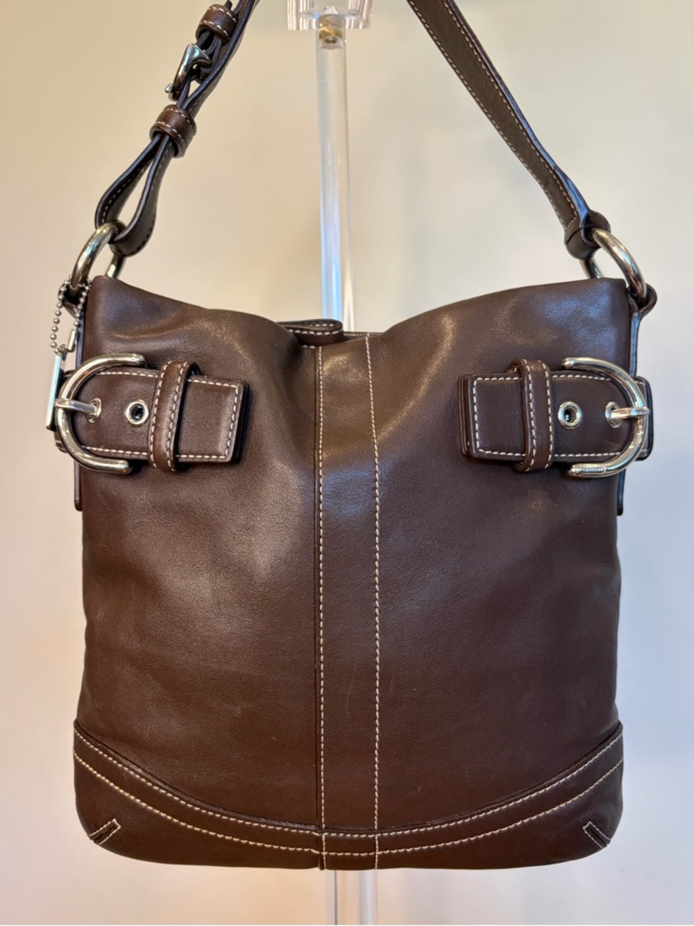 Vintage COACH Soho Slim Duffel Dark Brown Leather Shoulder Purse 1453 EUC - Picture 15 of 17